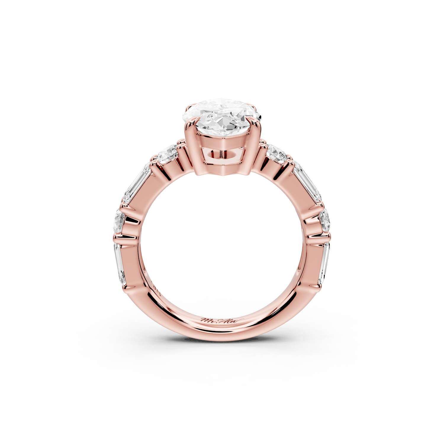 Juliette - 3ct 14k rose gold marquise with Alternating Round and Emerald 8 - Stone Band Engagement Ring - Mr. Alex Jewelry