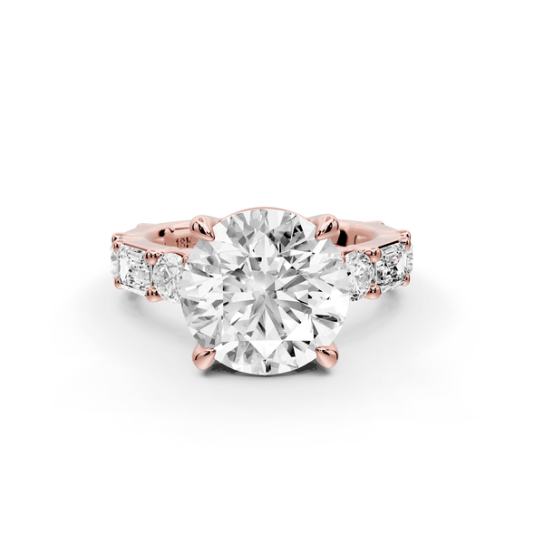 Juliette - 3ct 14k rose gold round with Alternating Round and Emerald 8 - Stone Band Engagement Ring - Mr. Alex Jewelry