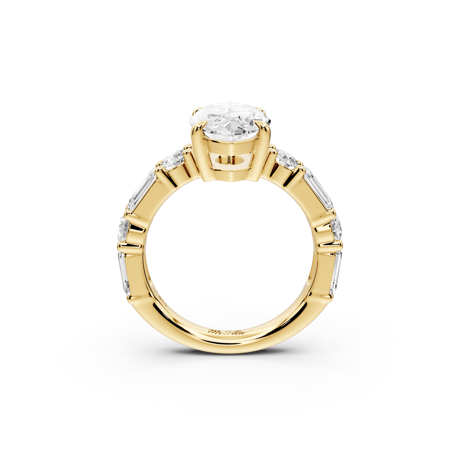 Juliette - 3ct 14k yellow gold marquise with Alternating Round and Emerald 8 - Stone Band Engagement Ring - Mr. Alex Jewelry