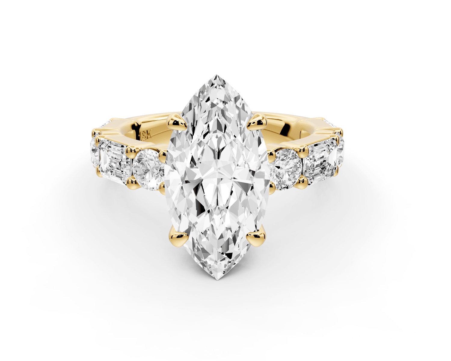 Juliette - 3ct 14k yellow gold marquise with Alternating Round and Emerald 8 - Stone Band Engagement Ring - Mr. Alex Jewelry