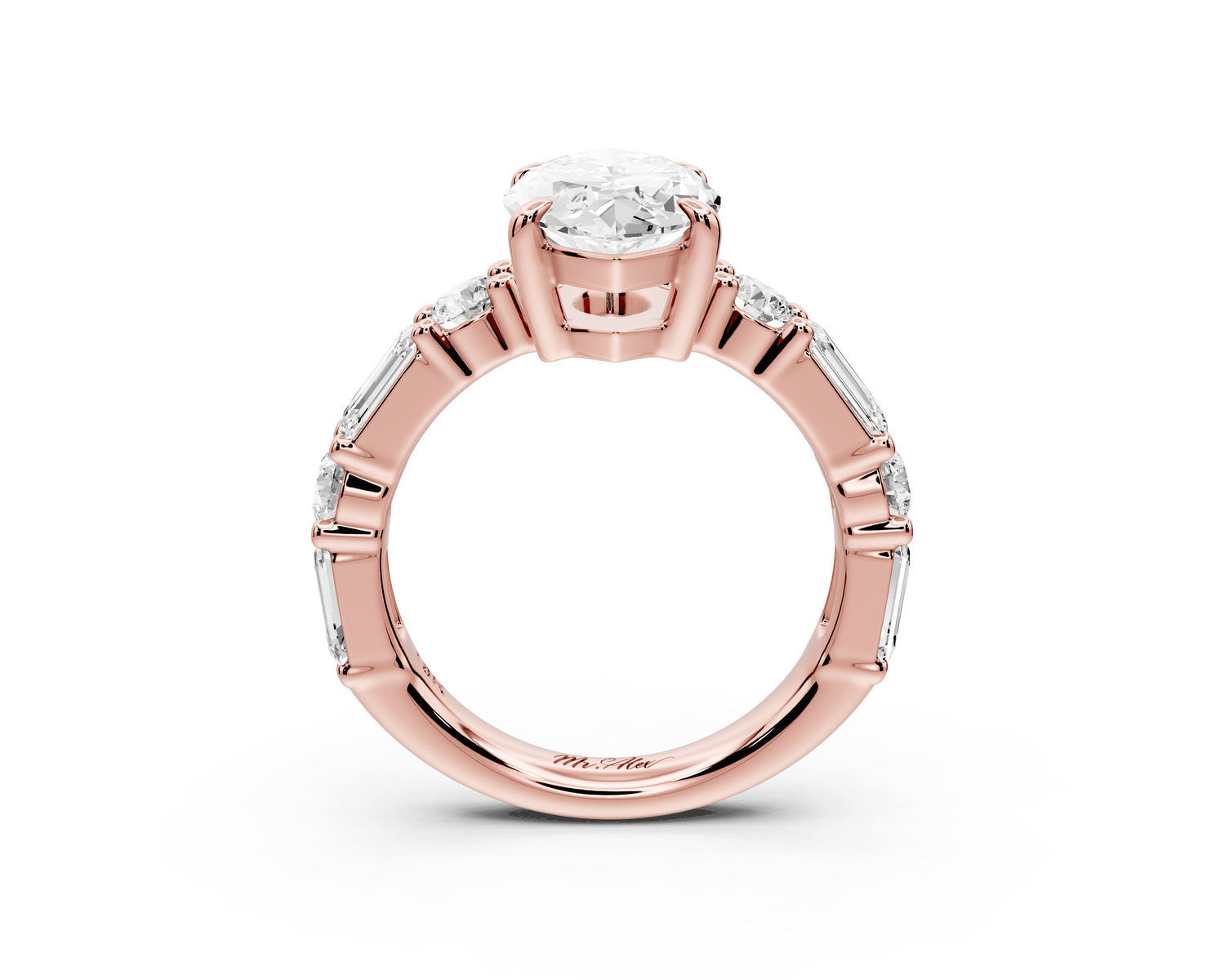 Juliette - 3ct 18k rose gold marquise with Alternating Round and Emerald 8 - Stone Band Engagement Ring - Mr. Alex Jewelry