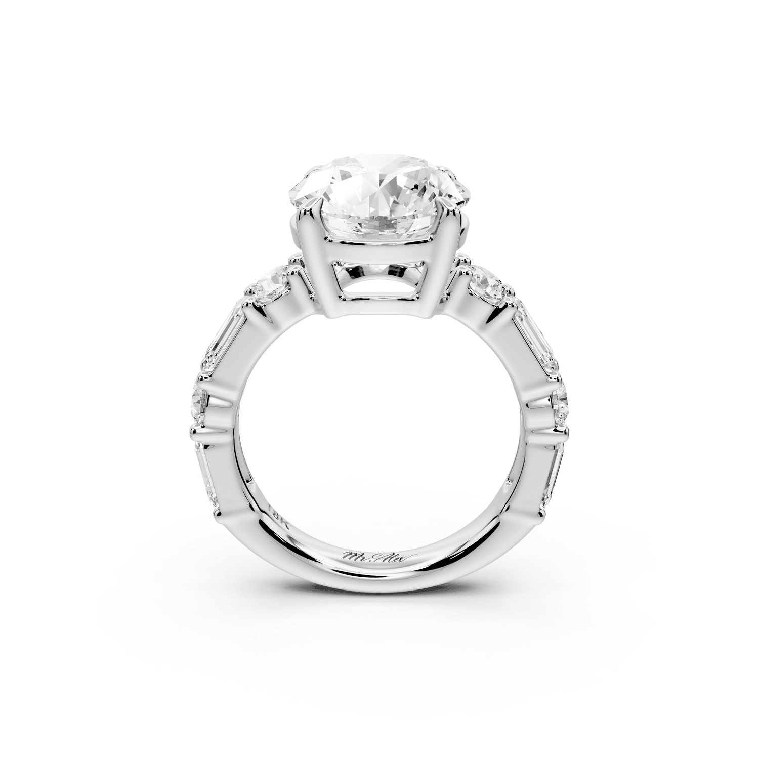 Juliette - 3ct 18k white gold round with Alternating Round and Emerald 8 - Stone Band Engagement Ring - Mr. Alex Jewelry