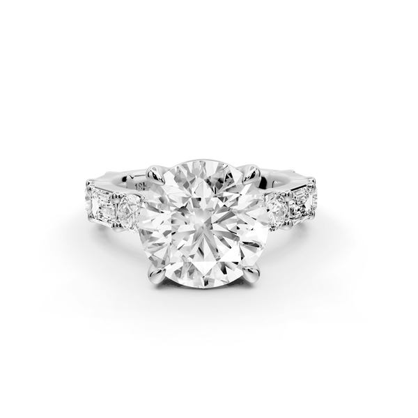 Juliette - 3ct 18k white gold round with Alternating Round and Emerald 8 - Stone Band Engagement Ring - Mr. Alex Jewelry
