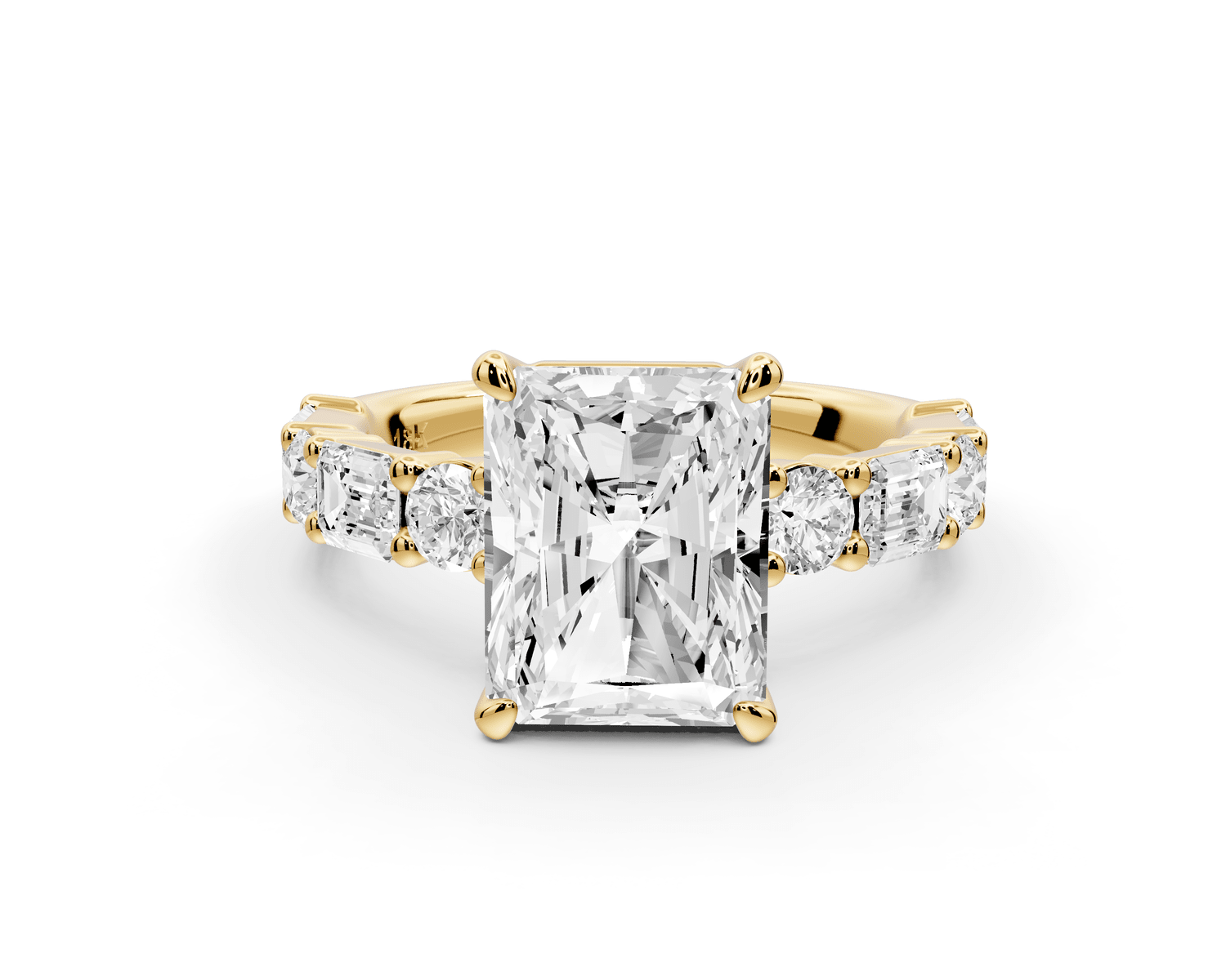 Juliette - 3ct 18k yellow gold emerald with Alternating Round and Emerald 8 - Stone Band Engagement Ring - Mr. Alex Jewelry