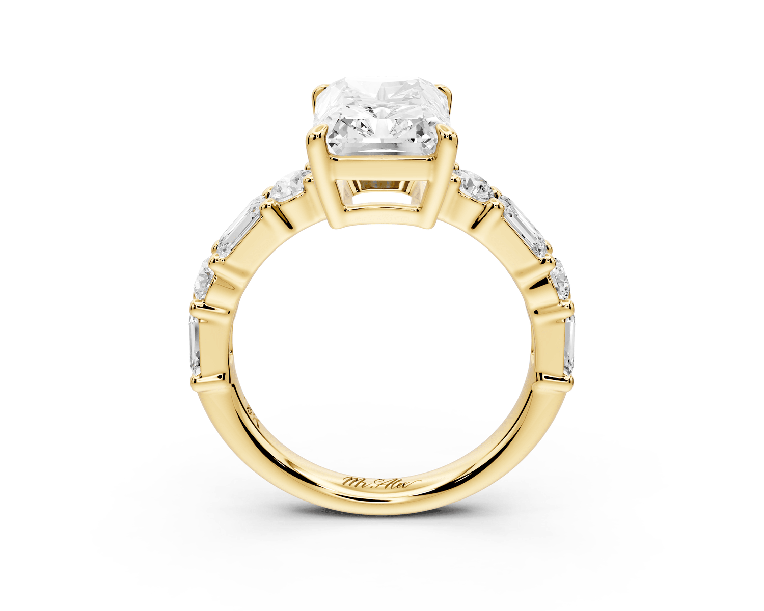Juliette - 3ct 18k yellow gold emerald with Alternating Round and Emerald 8 - Stone Band Engagement Ring - Mr. Alex Jewelry