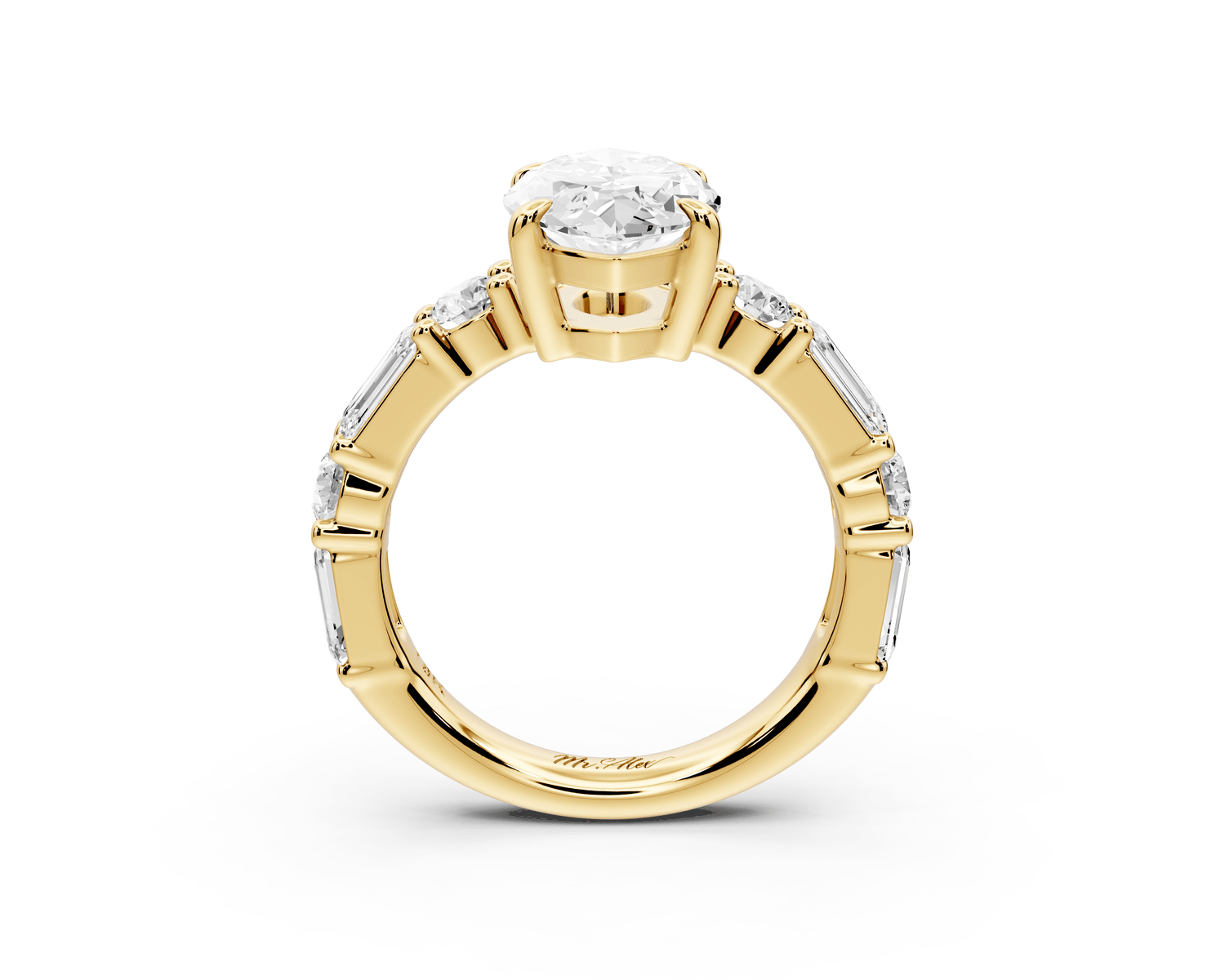 Juliette - 3ct 18k yellow gold marquise with Alternating Round and Emerald 8 - Stone Band Engagement Ring - Mr. Alex Jewelry