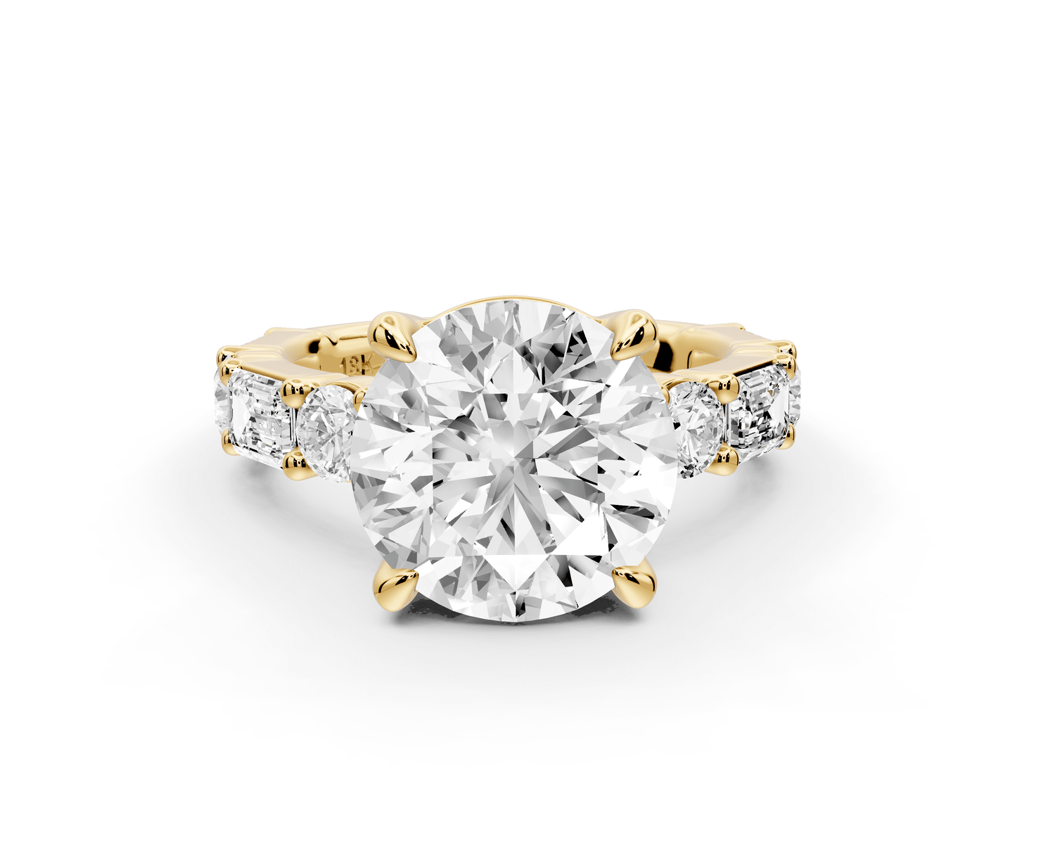 Juliette - 3ct 18k yellow gold round with Alternating Round and Emerald 8 - Stone Band Engagement Ring - Mr. Alex Jewelry