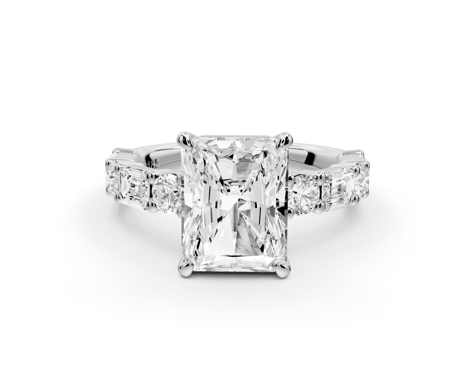 Juliette - 3ct platinum emerald with Alternating Round and Emerald 8 - Stone Band Engagement Ring - Mr. Alex Jewelry