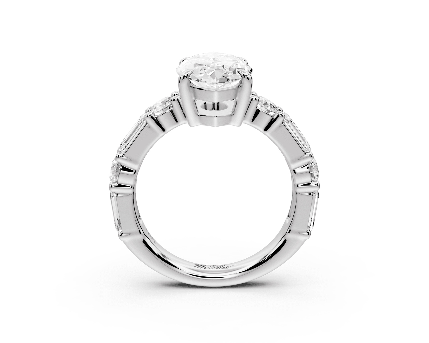 Juliette - 3ct platinum marquise with Alternating Round and Emerald 8 - Stone Band Engagement Ring - Mr. Alex Jewelry