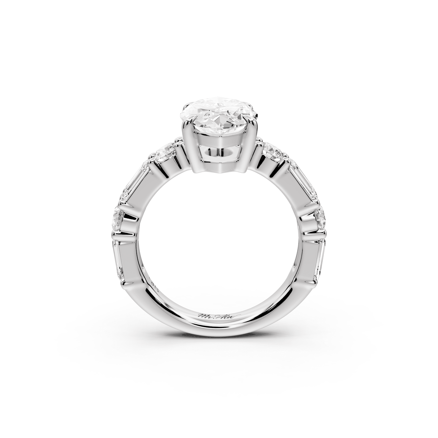 Juliette - 3ct platinum marquise with Alternating Round and Emerald 8 - Stone Band Engagement Ring - Mr. Alex Jewelry