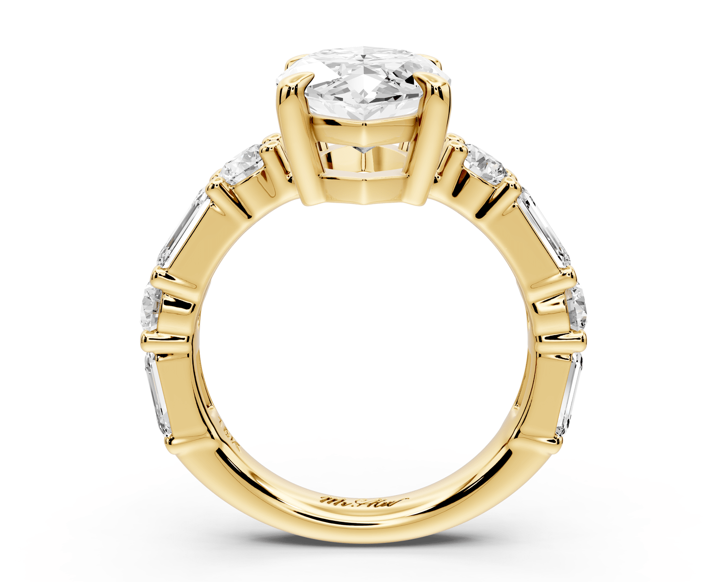 Juliette - 4ct 14k yellow gold marquise with Alternating Round and Emerald 8 - Stone Band Engagement Ring - Mr. Alex Jewelry