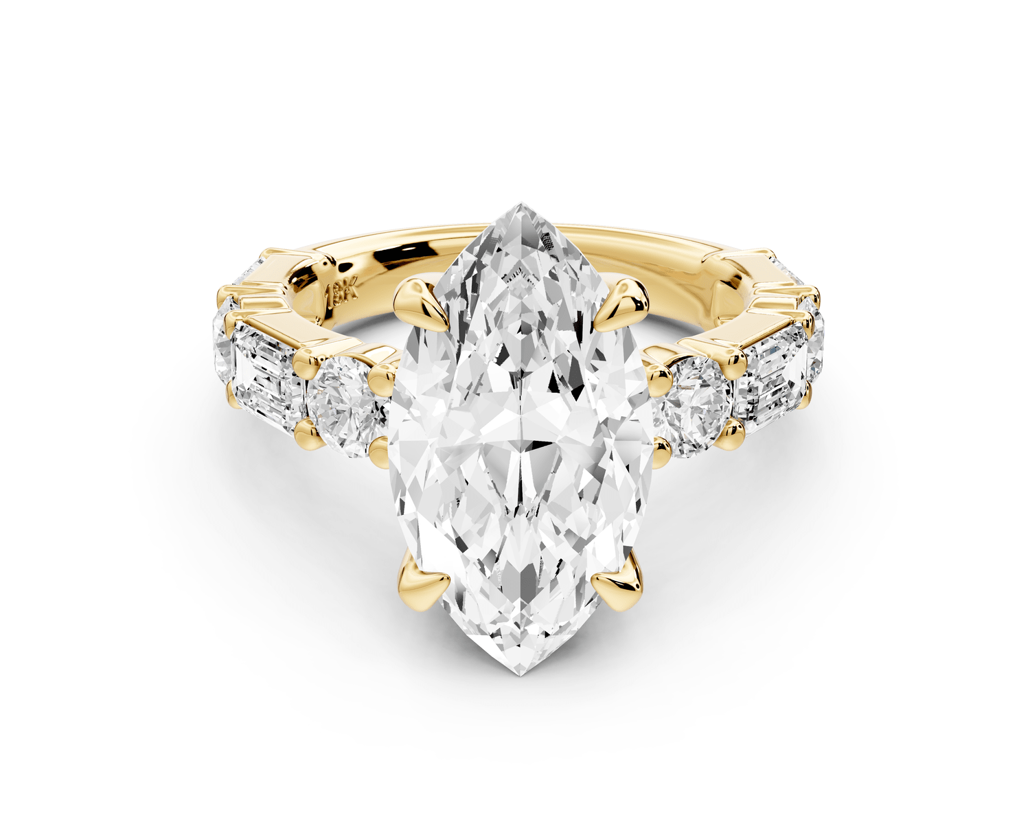 Juliette - 4ct 14k yellow gold marquise with Alternating Round and Emerald 8 - Stone Band Engagement Ring - Mr. Alex Jewelry