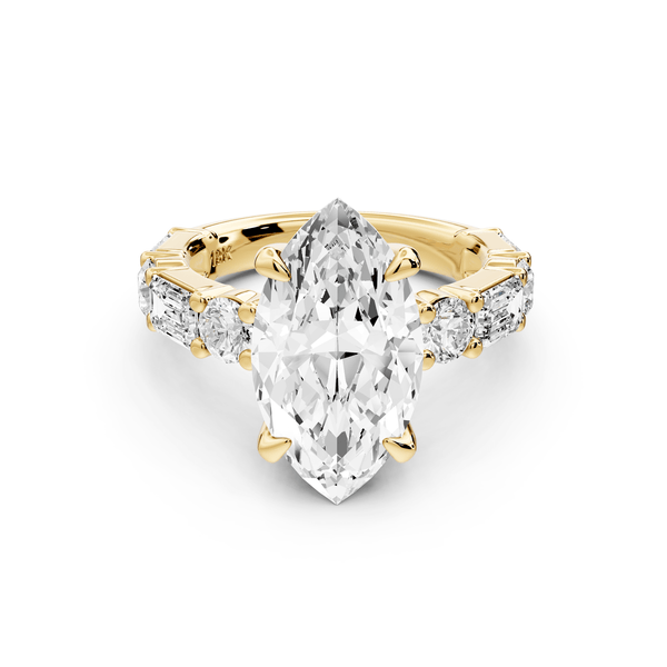 Juliette - 4ct 14k yellow gold marquise with Alternating Round and Emerald 8 - Stone Band Engagement Ring - Mr. Alex Jewelry