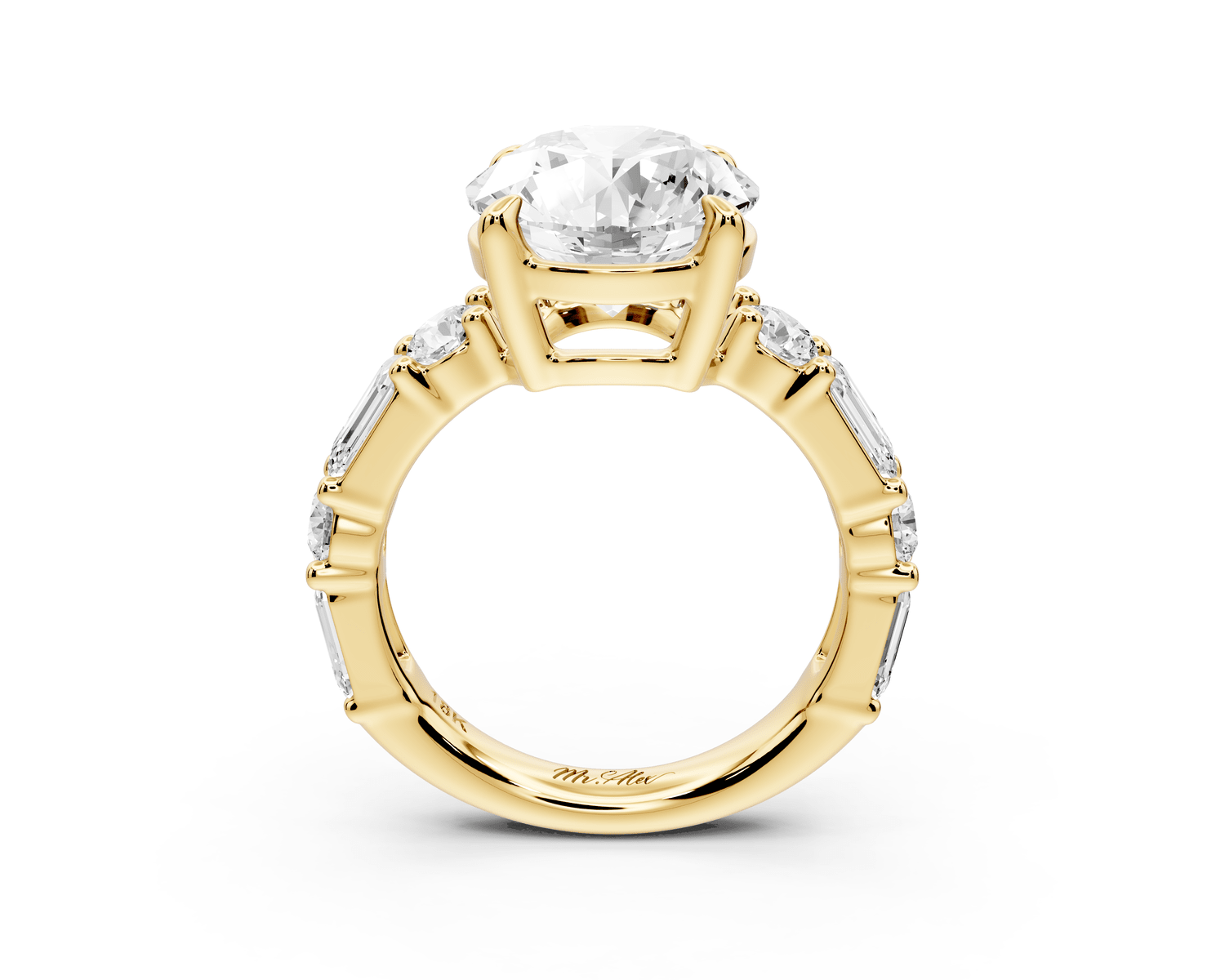 Juliette - 4ct 14k yellow gold round with Alternating Round and Emerald 8 - Stone Band Engagement Ring - Mr. Alex Jewelry