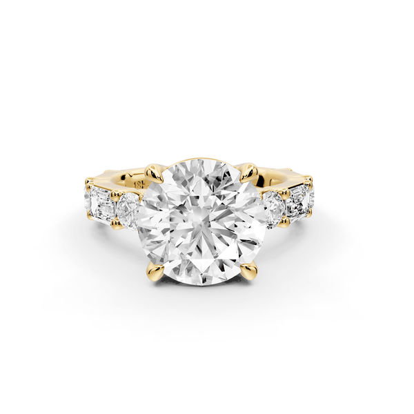 Juliette - 4ct 14k yellow gold round with Alternating Round and Emerald 8 - Stone Band Engagement Ring - Mr. Alex Jewelry