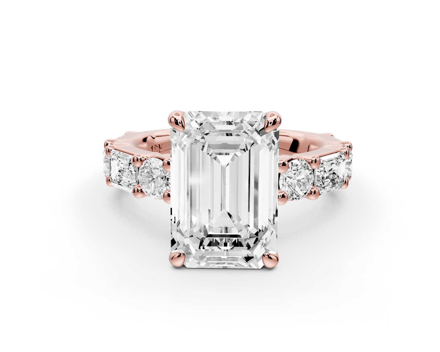 Juliette - 4ct 18k rose gold emerald with Alternating Round and Emerald 8 - Stone Band Engagement Ring - Mr. Alex Jewelry