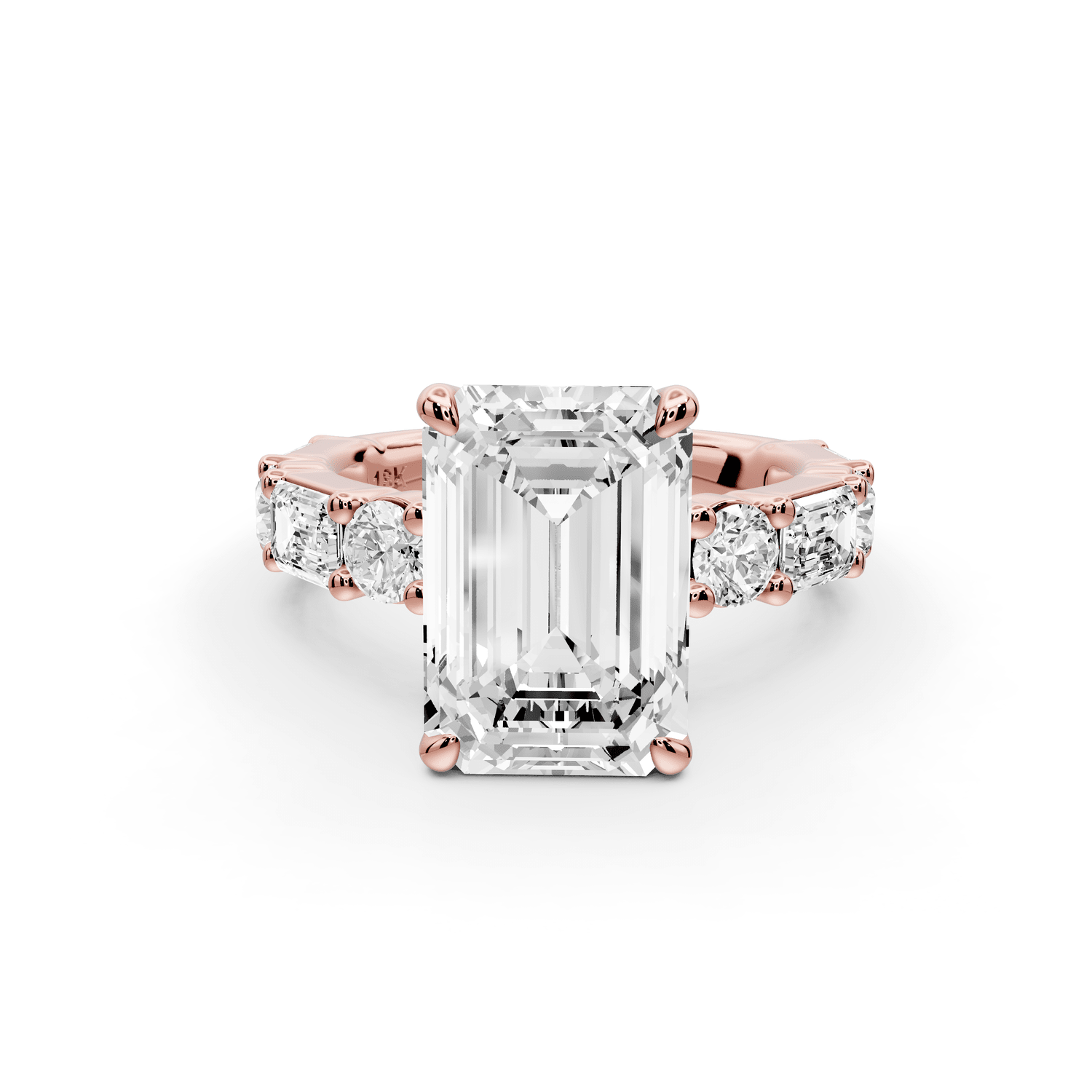 Juliette - 4ct 18k rose gold emerald with Alternating Round and Emerald 8 - Stone Band Engagement Ring - Mr. Alex Jewelry