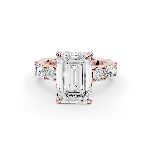 Juliette - 4ct 18k rose gold emerald with Alternating Round and Emerald 8 - Stone Band Engagement Ring - Mr. Alex Jewelry