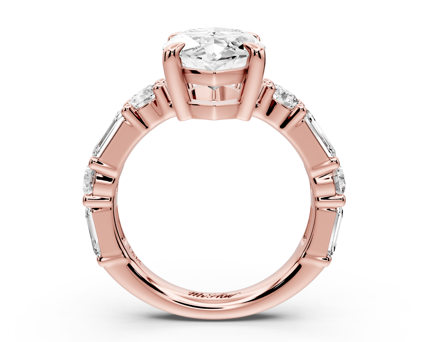 Juliette - 4ct 18k rose gold marquise with Alternating Round and Emerald 8 - Stone Band Engagement Ring - Mr. Alex Jewelry