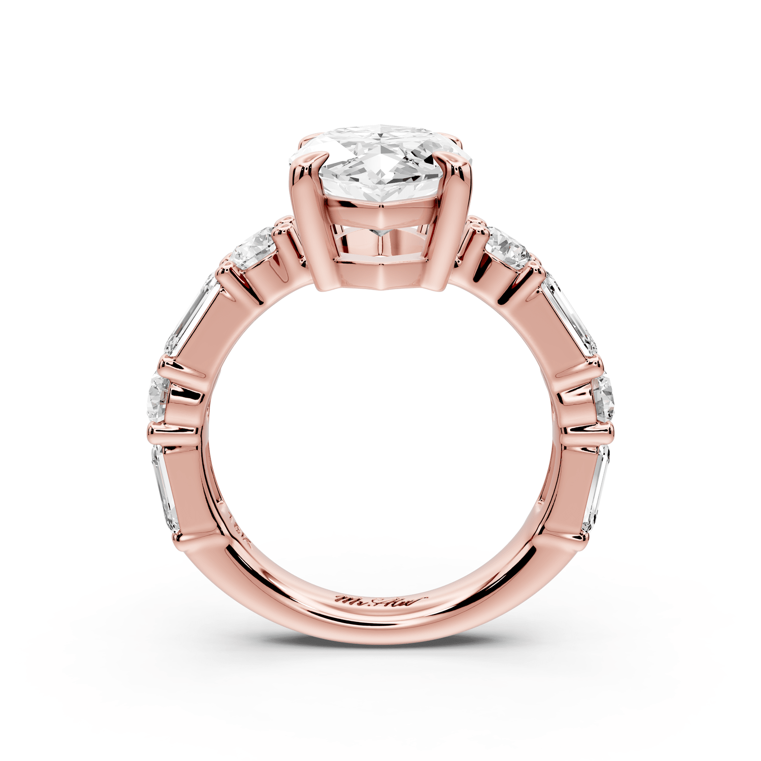 Juliette - 4ct 18k rose gold marquise with Alternating Round and Emerald 8 - Stone Band Engagement Ring - Mr. Alex Jewelry