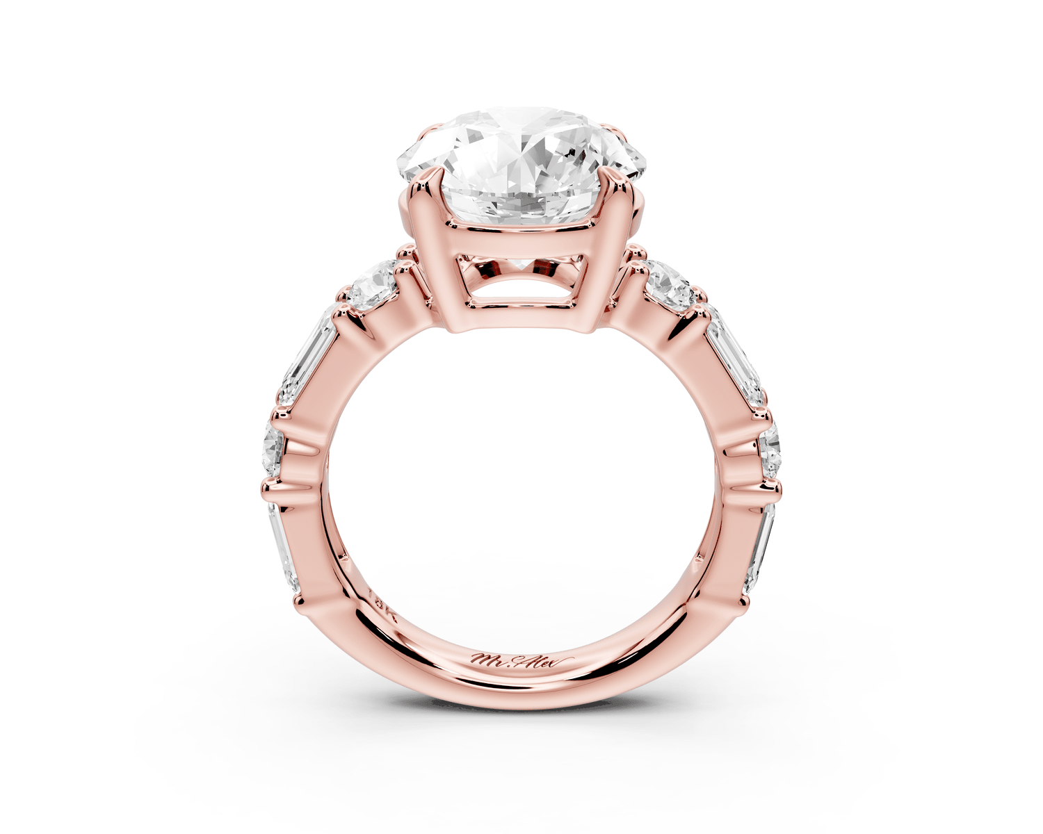 Juliette - 4ct 18k rose gold round with Alternating Round and Emerald 8 - Stone Band Engagement Ring - Mr. Alex Jewelry