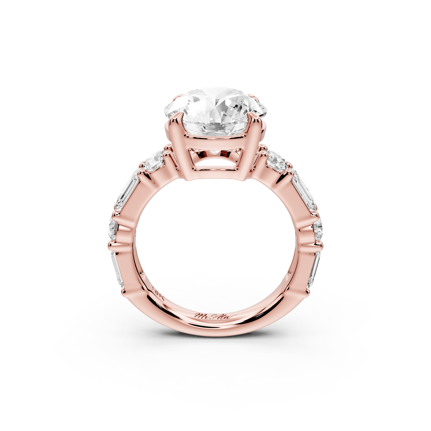 Juliette - 4ct 18k rose gold round with Alternating Round and Emerald 8 - Stone Band Engagement Ring - Mr. Alex Jewelry