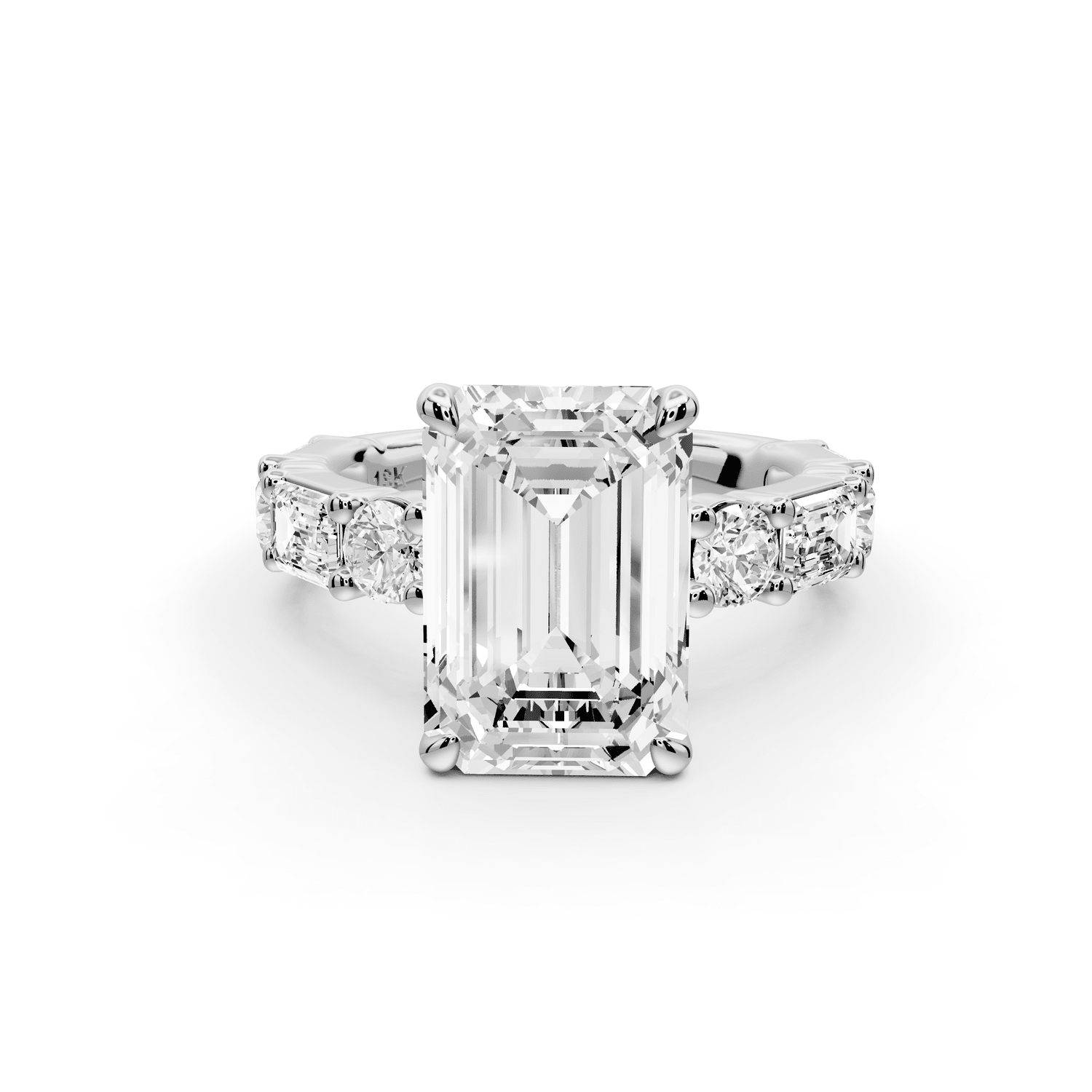 Juliette - 4ct 18k white gold emerald with Alternating Round and Emerald 8 - Stone Band Engagement Ring - Mr. Alex Jewelry