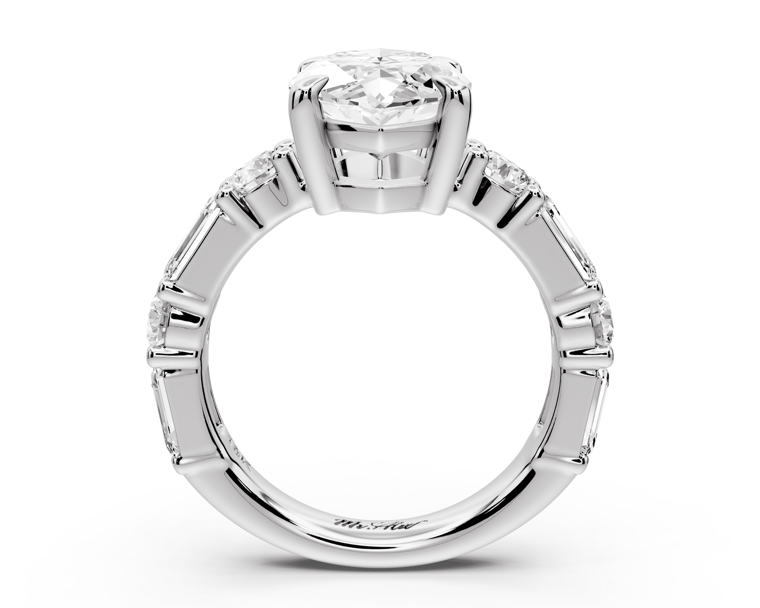 Juliette - 4ct 18k white gold marquise with Alternating Round and Emerald 8 - Stone Band Engagement Ring - Mr. Alex Jewelry