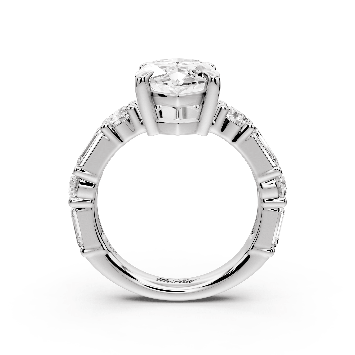 Juliette - 4ct 18k white gold marquise with Alternating Round and Emerald 8 - Stone Band Engagement Ring - Mr. Alex Jewelry