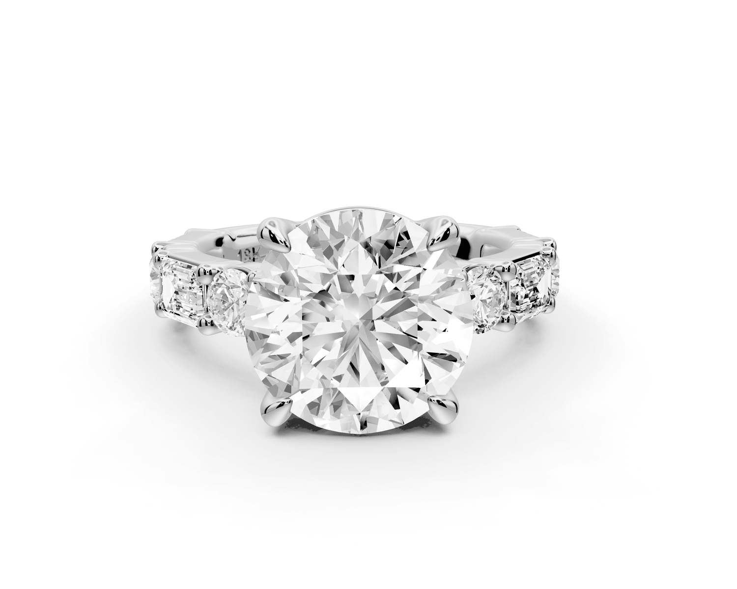 Juliette - 4ct 18k white gold round with Alternating Round and Emerald 8 - Stone Band Engagement Ring - Mr. Alex Jewelry