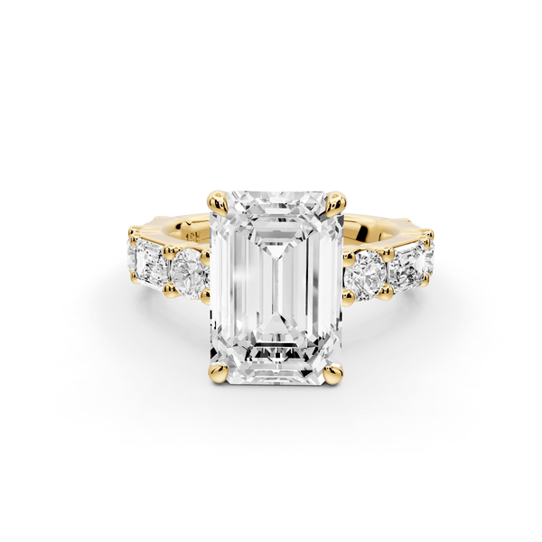Juliette - 4ct 18k yellow gold emerald with Alternating Round and Emerald 8 - Stone Band Engagement Ring - Mr. Alex Jewelry
