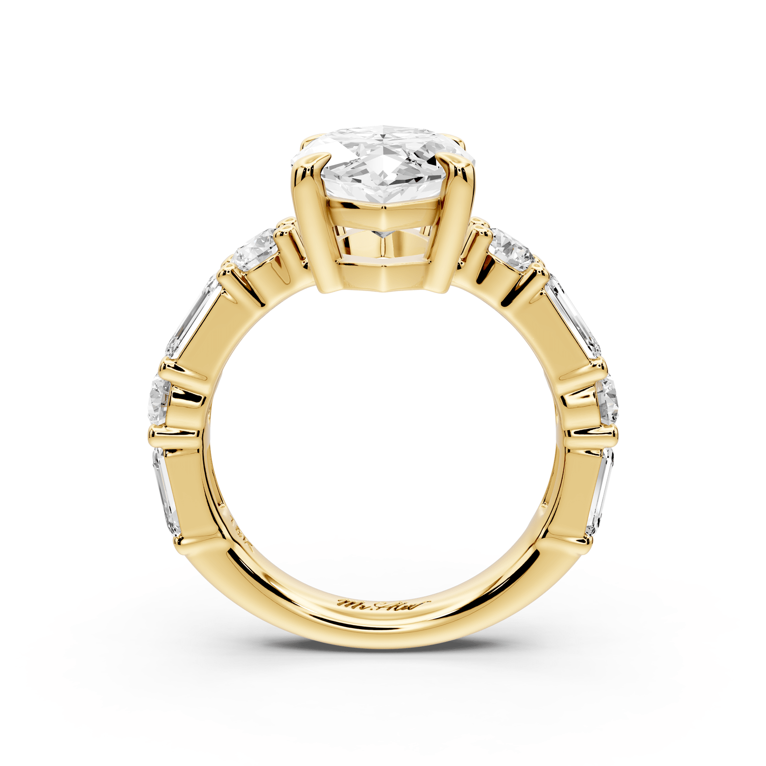 Juliette - 4ct 18k yellow gold marquise with Alternating Round and Emerald 8 - Stone Band Engagement Ring - Mr. Alex Jewelry