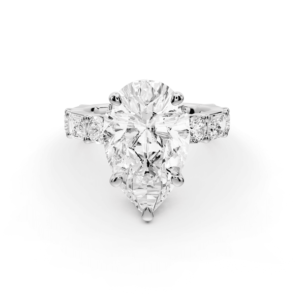 Juliette - 4ct platinum pear with Alternating Round and Emerald 8 - Stone Band Engagement Ring - Mr. Alex Jewelry