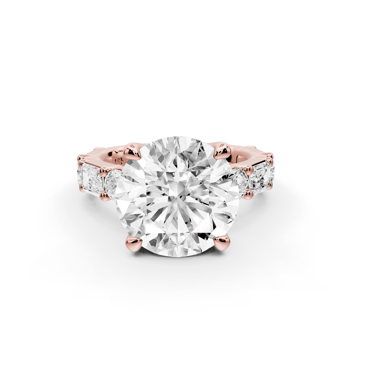 Juliette - 5ct 14k rose gold round with Alternating Round and Emerald 8 - Stone Band Engagement Ring - Mr. Alex Jewelry