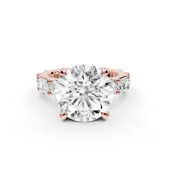 Juliette - 5ct 14k rose gold round with Alternating Round and Emerald 8 - Stone Band Engagement Ring - Mr. Alex Jewelry