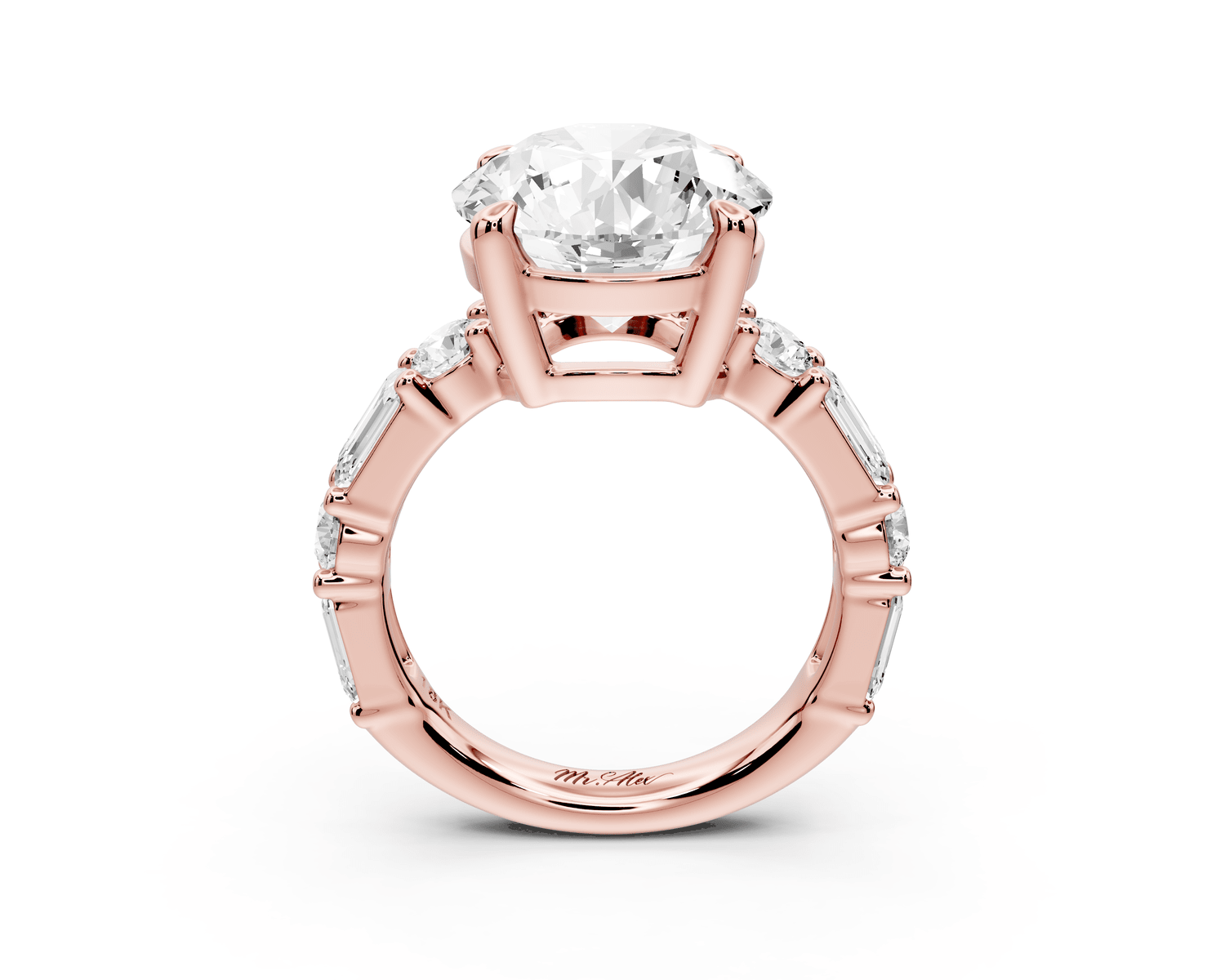 Juliette - 5ct 14k rose gold round with Alternating Round and Emerald 8 - Stone Band Engagement Ring - Mr. Alex Jewelry