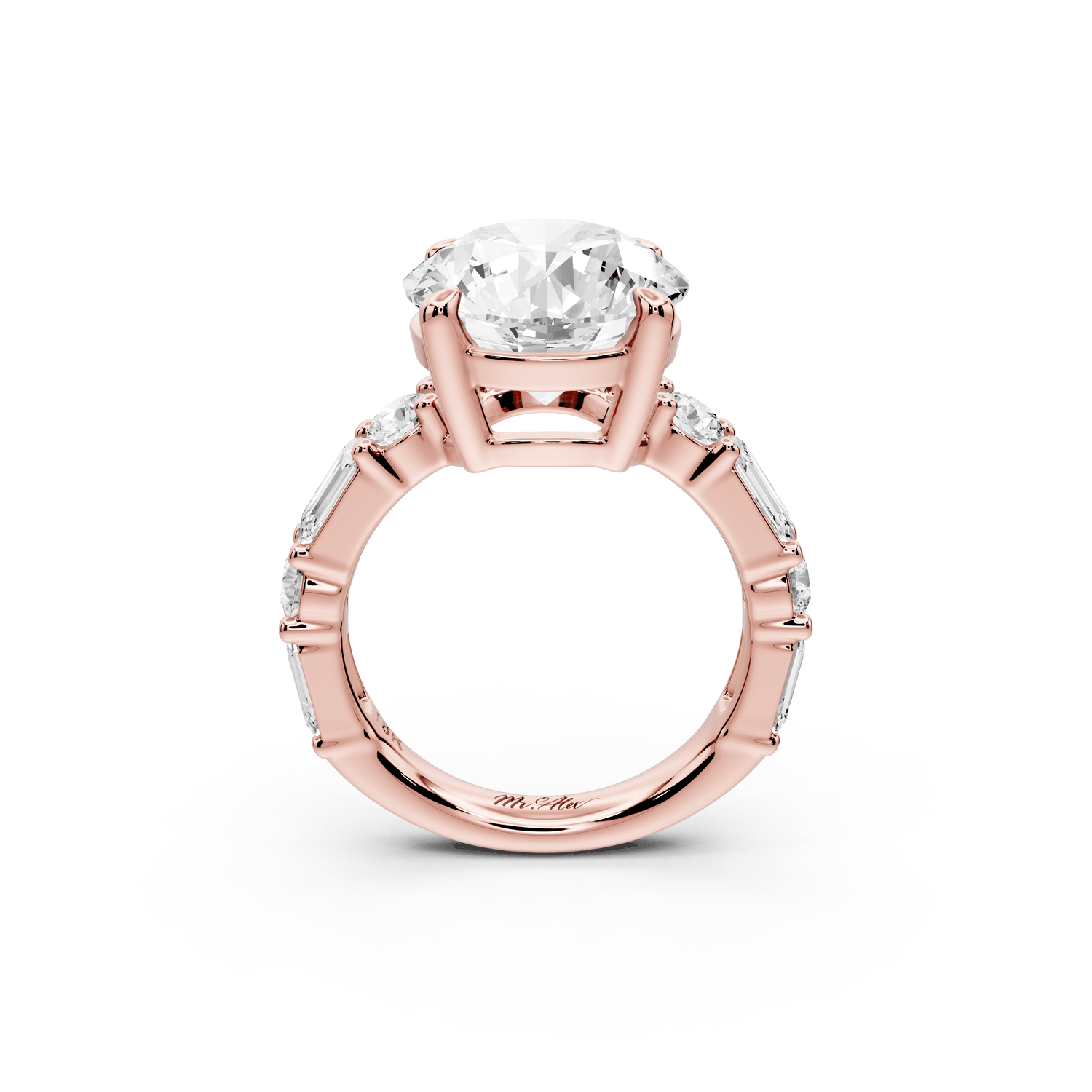 Juliette - 5ct 14k rose gold round with Alternating Round and Emerald 8 - Stone Band Engagement Ring - Mr. Alex Jewelry