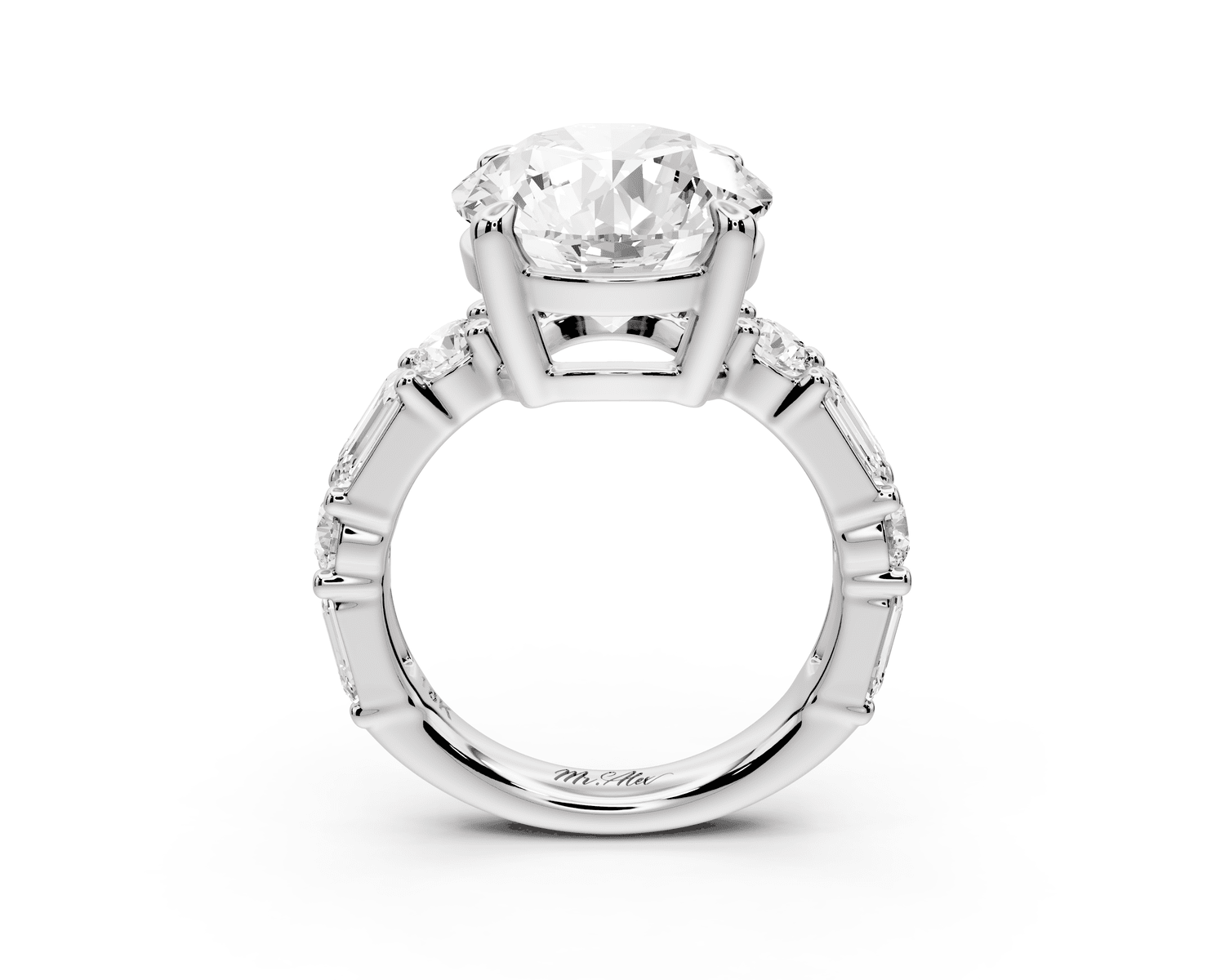 Juliette - 5ct 14k white gold round with Alternating Round and Emerald 8 - Stone Band Engagement Ring - Mr. Alex Jewelry