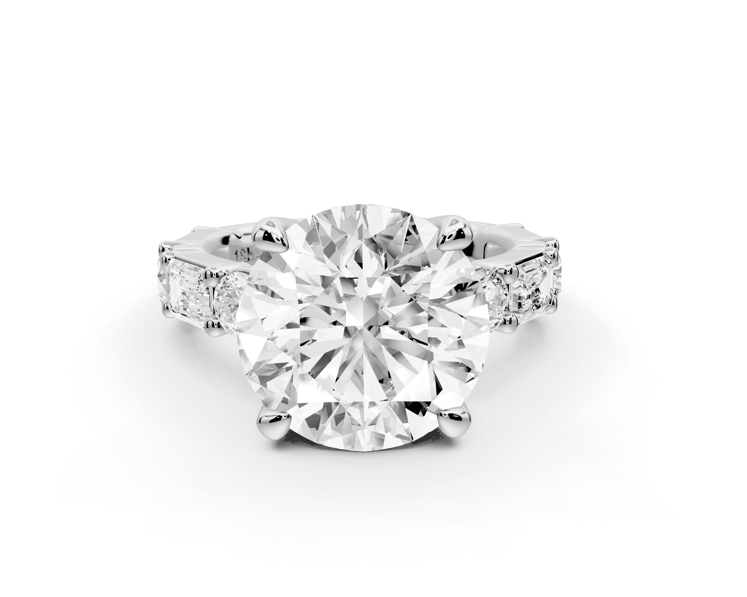 Juliette - 5ct 14k white gold round with Alternating Round and Emerald 8 - Stone Band Engagement Ring - Mr. Alex Jewelry