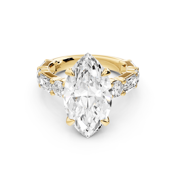 Juliette - 5ct 14k yellow gold marquise with Alternating Round and Emerald 8 - Stone Band Engagement Ring - Mr. Alex Jewelry