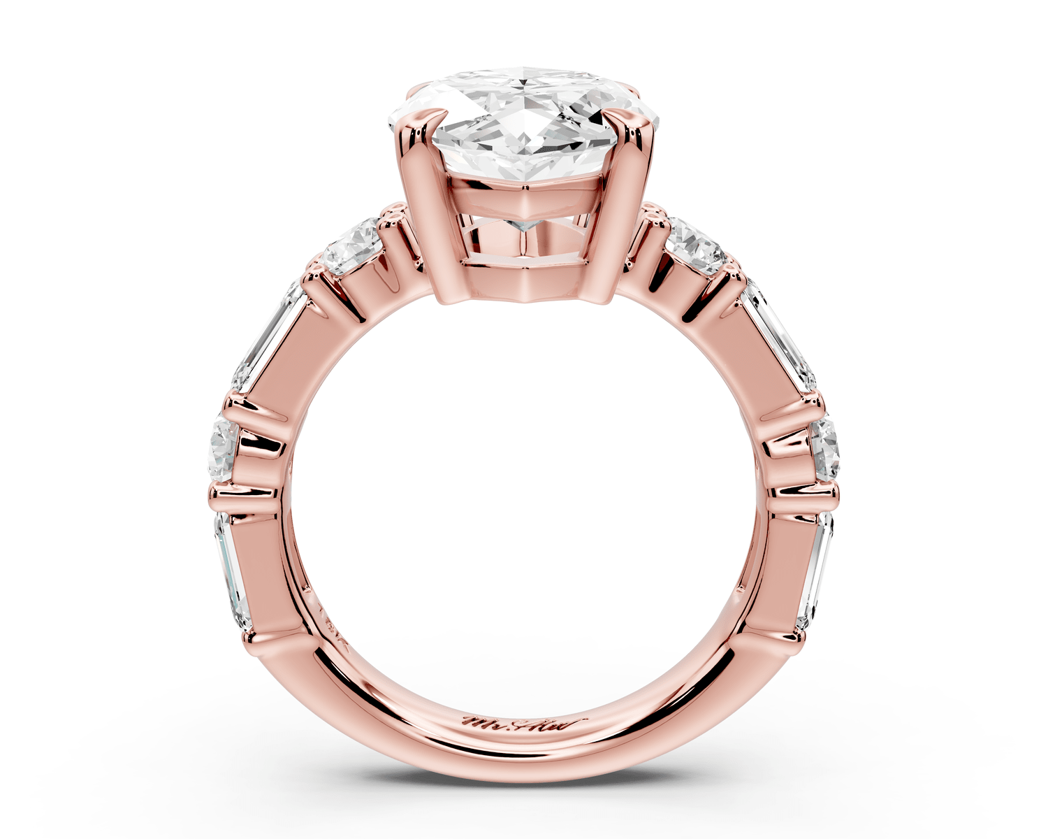 Juliette - 5ct 18k rose gold marquise with Alternating Round and Emerald 8 - Stone Band Engagement Ring - Mr. Alex Jewelry