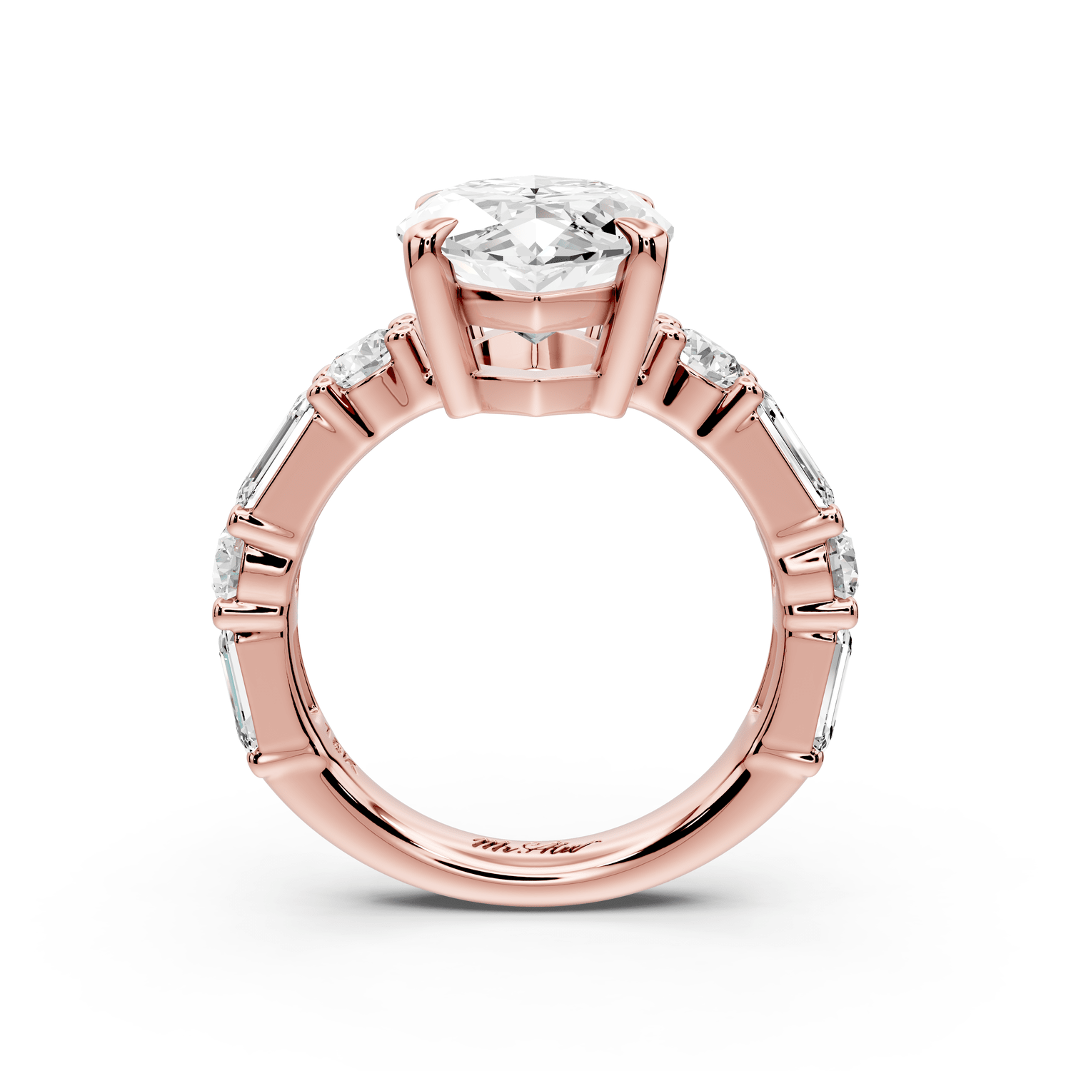 Juliette - 5ct 18k rose gold marquise with Alternating Round and Emerald 8 - Stone Band Engagement Ring - Mr. Alex Jewelry