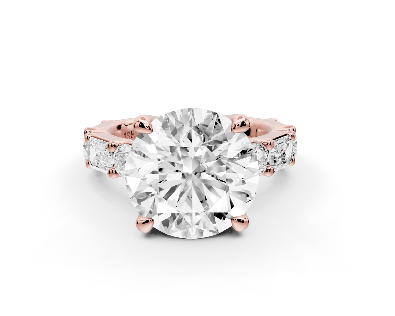 Juliette - 5ct 18k rose gold round with Alternating Round and Emerald 8 - Stone Band Engagement Ring - Mr. Alex Jewelry