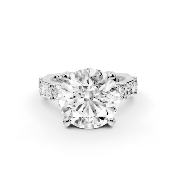 Juliette - 5ct 18k white gold round with Alternating Round and Emerald 8 - Stone Band Engagement Ring - Mr. Alex Jewelry