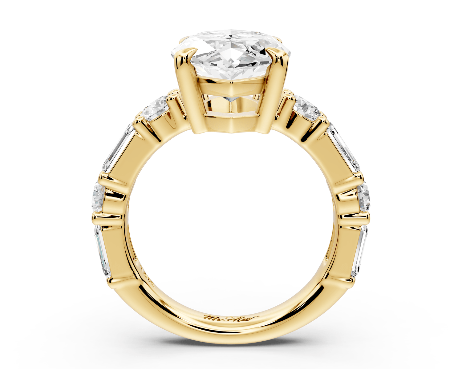 Juliette - 5ct 18k yellow gold marquise with Alternating Round and Emerald 8 - Stone Band Engagement Ring - Mr. Alex Jewelry