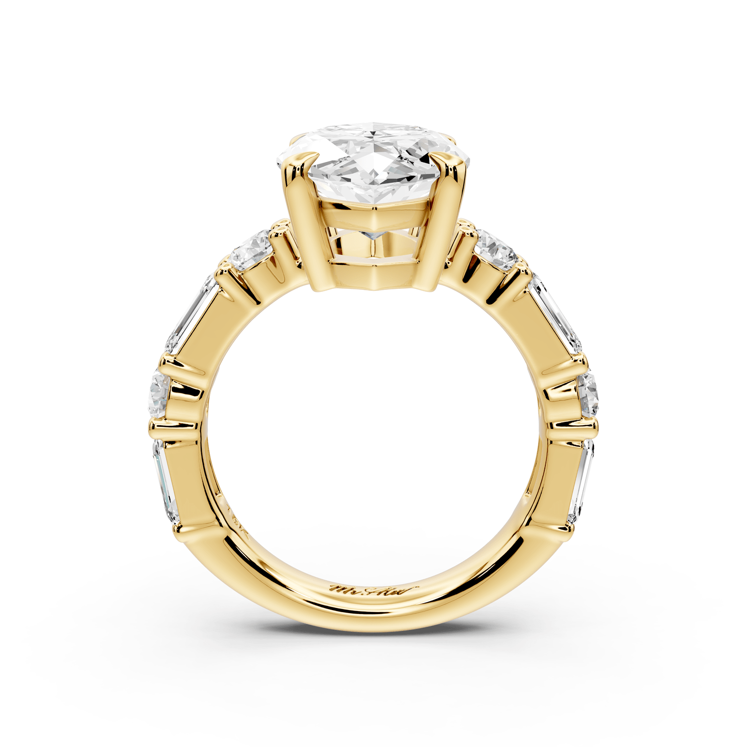 Juliette - 5ct 18k yellow gold marquise with Alternating Round and Emerald 8 - Stone Band Engagement Ring - Mr. Alex Jewelry