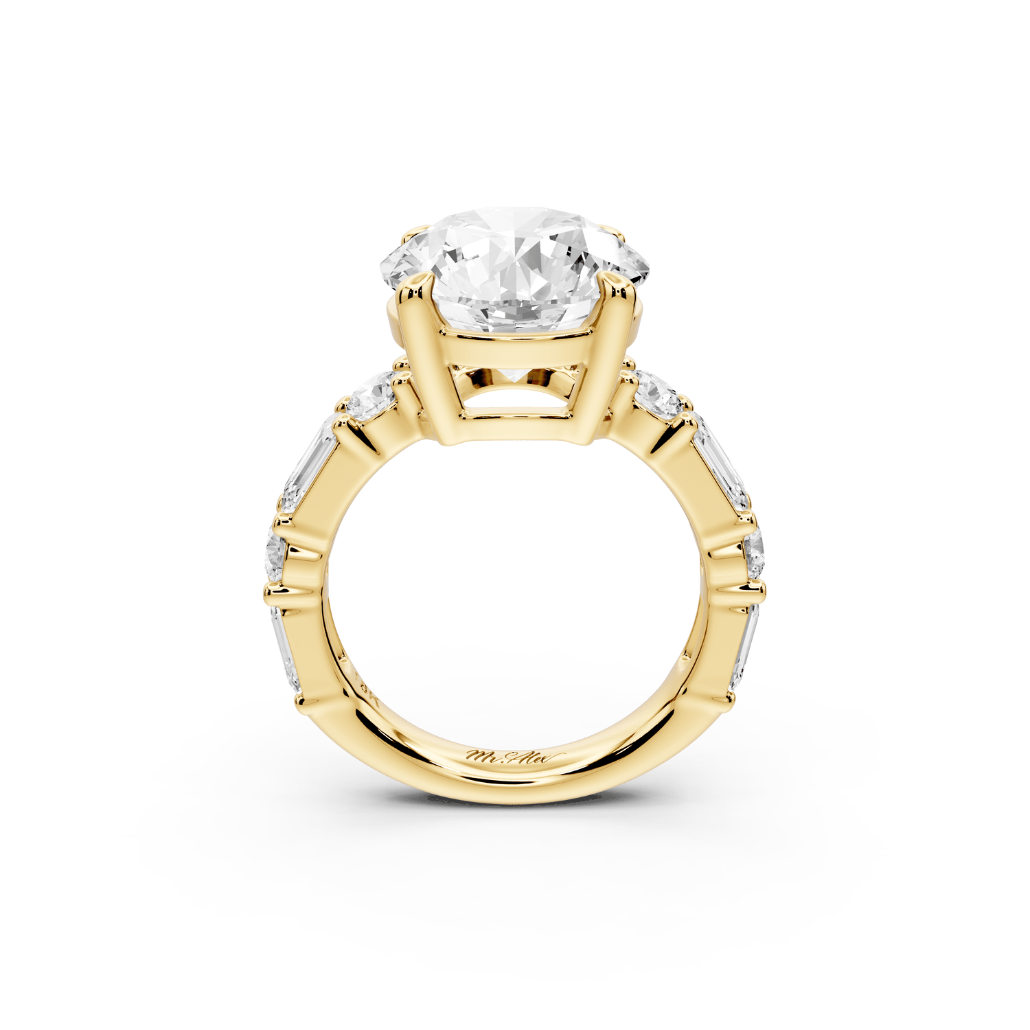 Juliette - 5ct 18k yellow gold round with Alternating Round and Emerald 8 - Stone Band Engagement Ring - Mr. Alex Jewelry