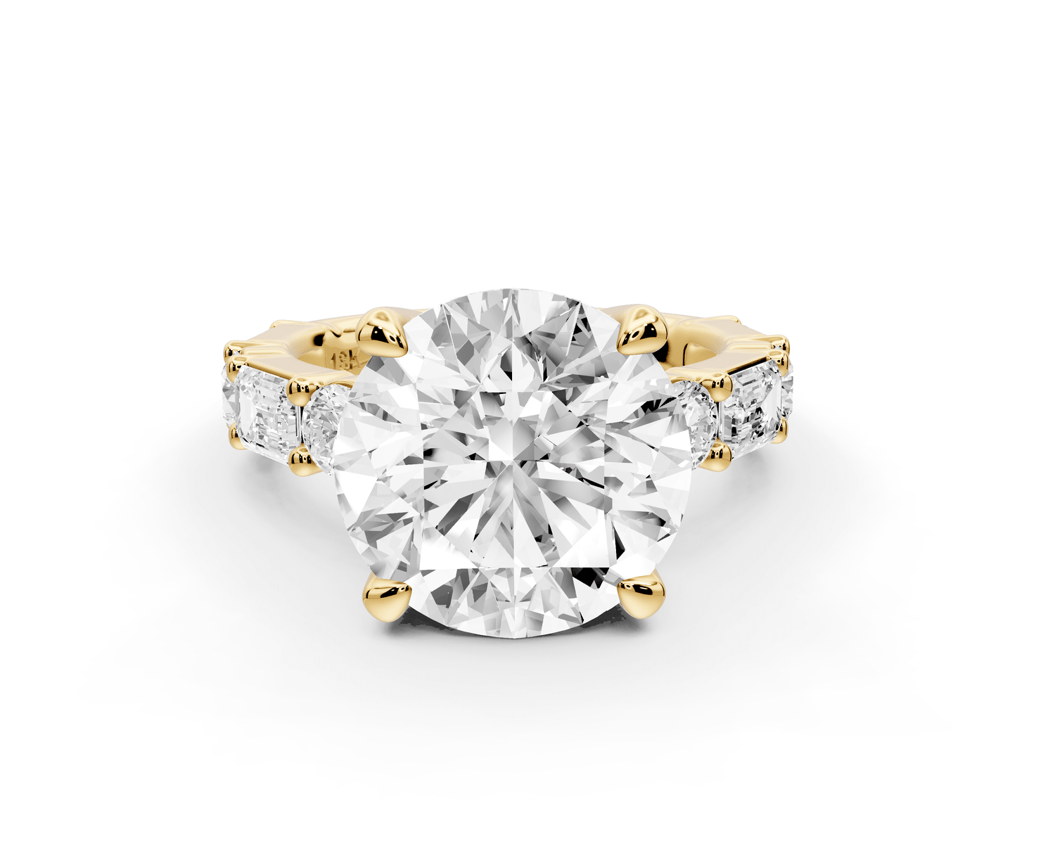 Juliette - 5ct 18k yellow gold round with Alternating Round and Emerald 8 - Stone Band Engagement Ring - Mr. Alex Jewelry