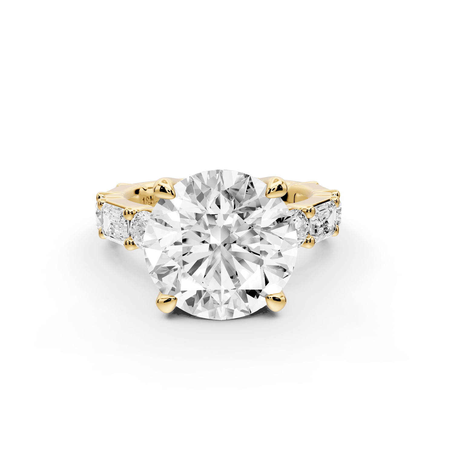 Juliette - 5ct 18k yellow gold round with Alternating Round and Emerald 8 - Stone Band Engagement Ring - Mr. Alex Jewelry