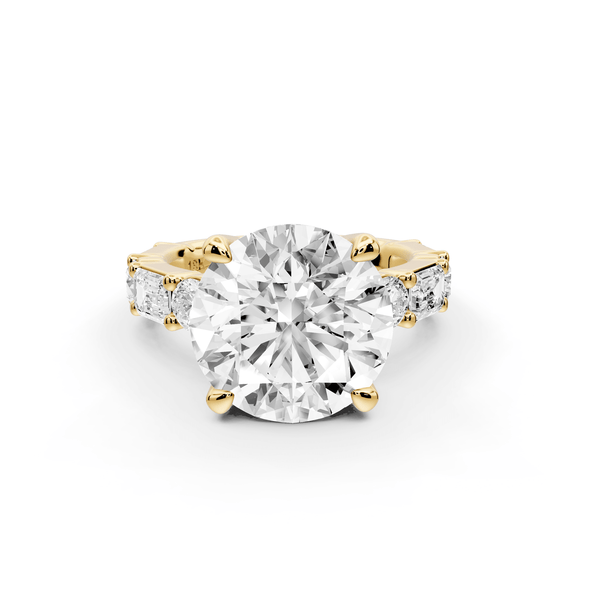 Juliette - 5ct 18k yellow gold round with Alternating Round and Emerald 8 - Stone Band Engagement Ring - Mr. Alex Jewelry